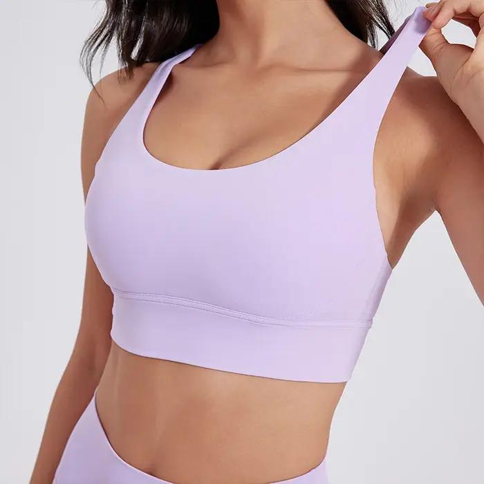 Soutien-gorge dos croisé pour femmes, couleur unie, sous-vêtements de Fitness, doux, Sport, haut de