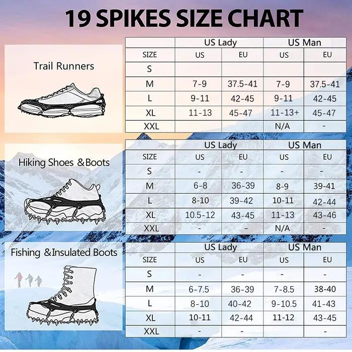 Crampons chaussures 19 pointes glace neige pince chaussures Camping anti-dérapant escalade protéger