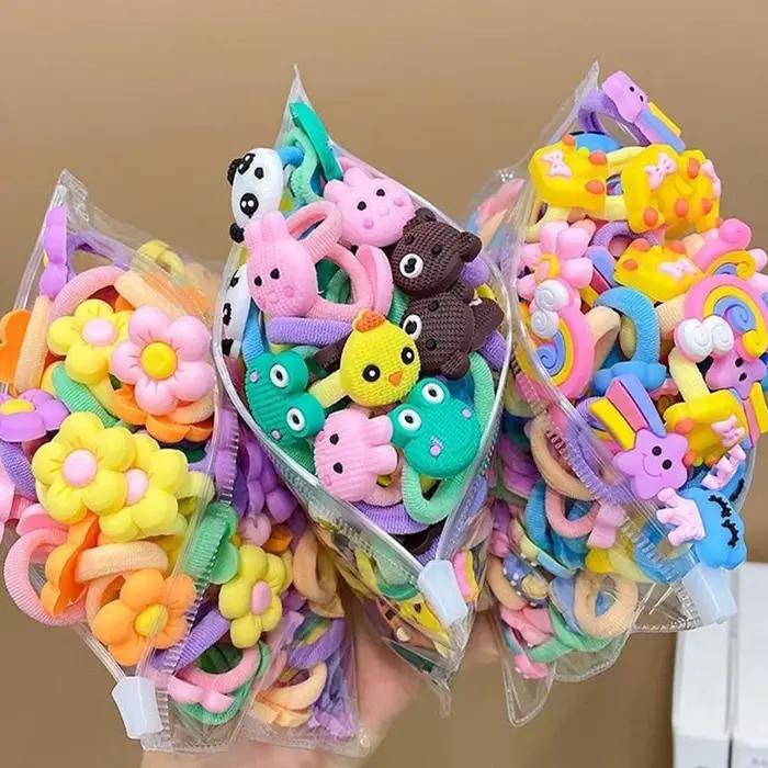 Bandes de cheveux élastiques en caoutchouc avec dessins animés mignons pour filles attaches de cheveux douces pour les enfants occasions spéciales et tous les jours