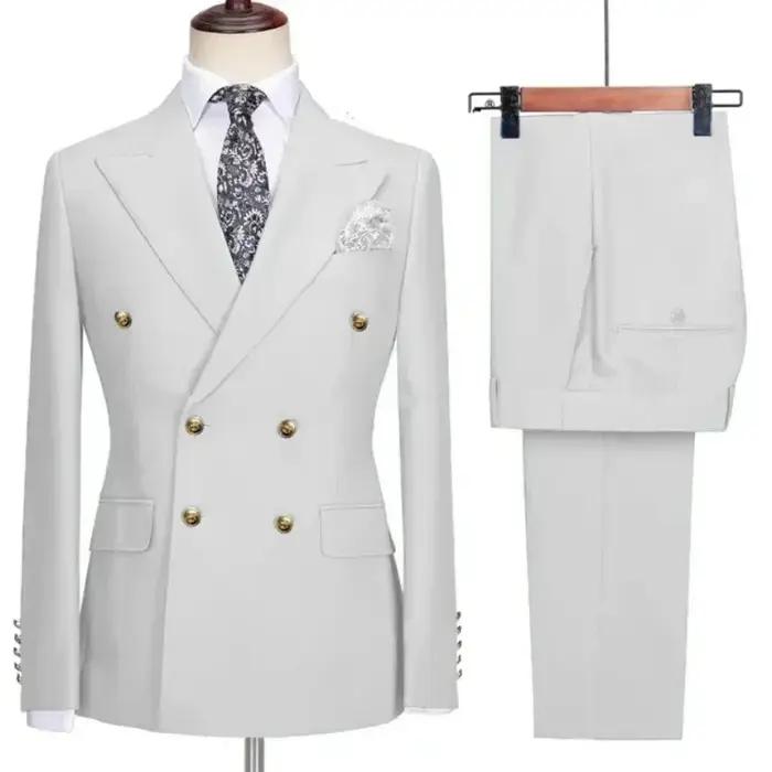 Costume croisé pour occasions formelles, boutons dorés, tenue homme pour mariages, dîners et soirées