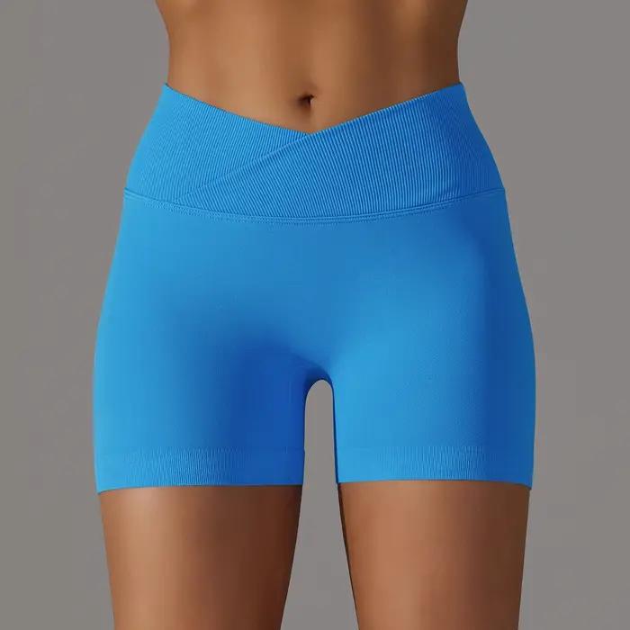 Short de Sport taille croisée pour femmes, short de Yoga, d'entraînement, de course, taille haute, P