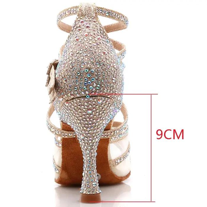 WUXIJIAO chaussures de danse femme latine Salsa soie Satin chaussures de danse paillettes strass cha