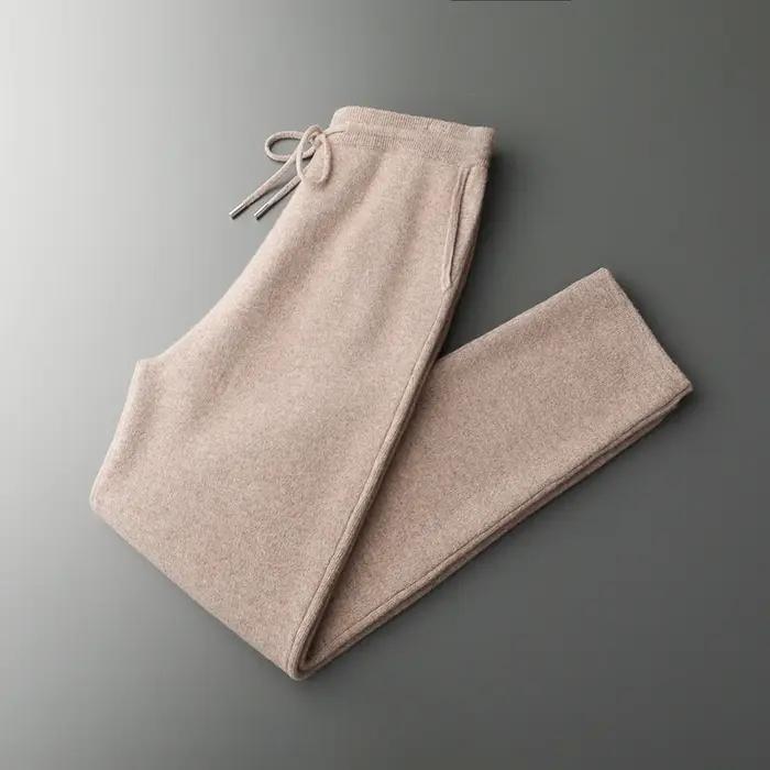 Pantalon épais taille haute pour hommes, petit pied, 100% laine mérinos tricotée, décontracté, mode,