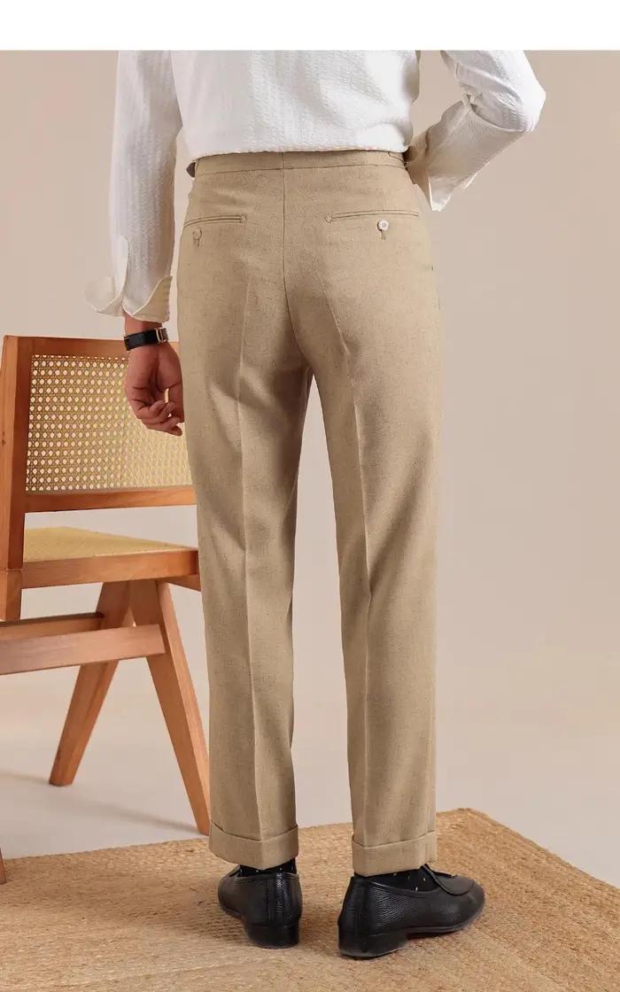 Naples taille haute lin Pantalon de Costume hommes respirant jambe droite Pantalon de bureau hommes
