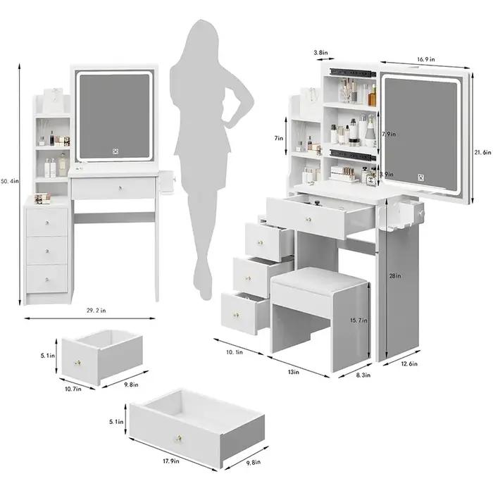 Support de sèche-cheveux tactile extra large, 2 AC + 2 USB Power Station, Table de chevet, Tabouret