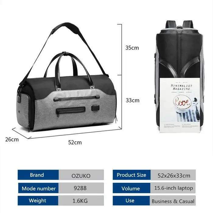OZUKO-Sac à vêtement multifonction pour hommes, sac de voyage imperméable, grande capacité, poche po