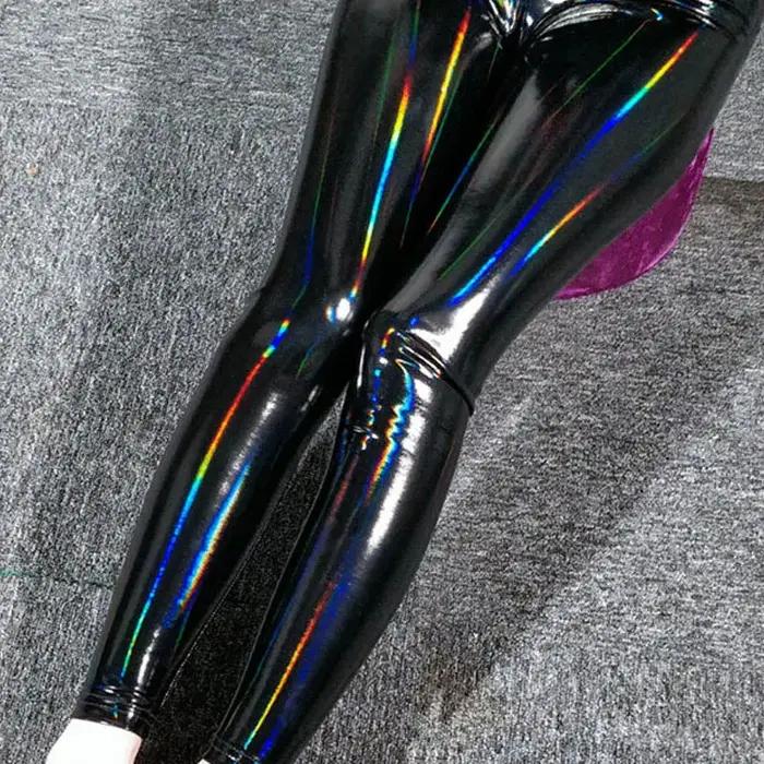 Leggings en cuir brillant coloré pour femmes, pantalon en cuir extensible réfléchissant miroir noir,