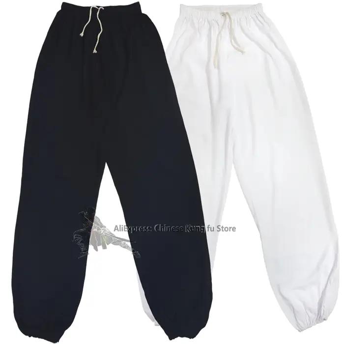 Pantalons coton arts martiaux Kung fu Tai chi noir blanc pour adultes enfants - Yoga méditation