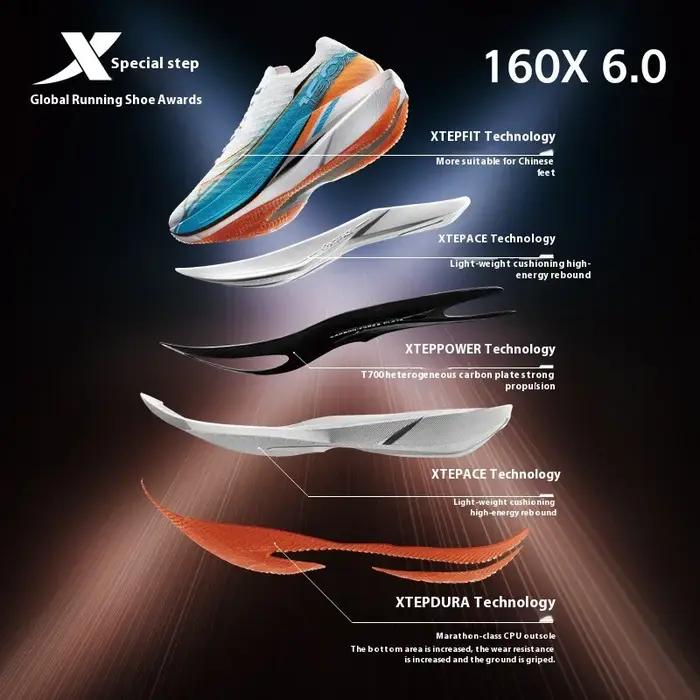 Xtep 160X 6.0 chaussures de course professionnel Marathon PB plaque de carbone pour hommes amorti Ab