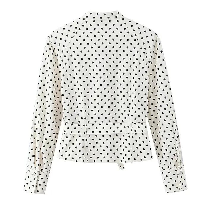 YENKYE Printemps 2026 – Veste chemise ajustée à pois pour femme, manches longues avec ceinture et po