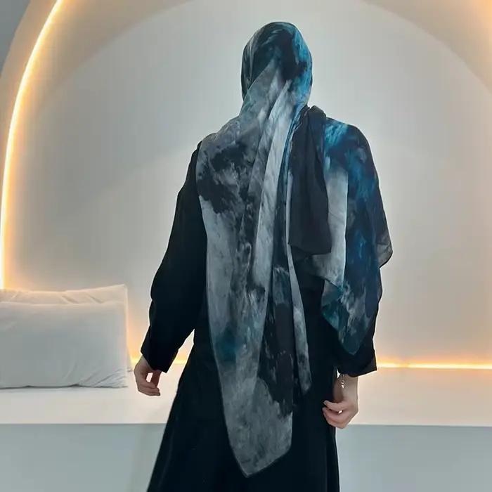 Écharpe musulmane en marbre Hijab imprimé aquarelle, Protection solaire douce et respirante, légère,