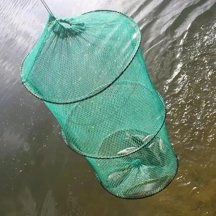 Filet de pêche rond pliant en Nylon, maille métallique, pour crabe, crevettes, piège à méné, atterri