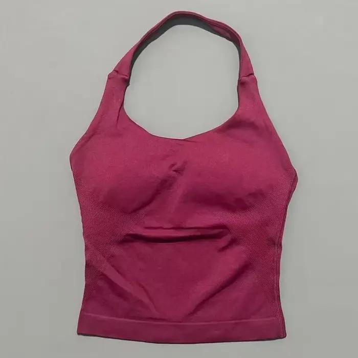 Haut de sport dos nu sexy pour femme, couleur unie, sans couture, avec soutien-gorge rembourré, idéa