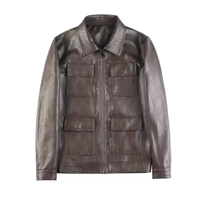 Veste en similicuir PU de haute qualité, mode, conception multi-poches, CombMan, Vintage Business, S