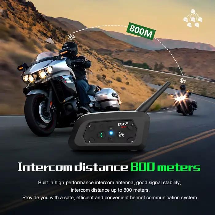 EJEAS V6 PRO + Moto Interphone Casque Bluetooth Casque 6 Coureurs 800m Communicateur Étanche V5.1 Mu