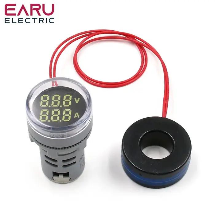 Mini Voltmètre Numérique Rond de 22mm, AC 20-500V, 0-100A, Ampèremètre, Testeur de Tension, Indicate