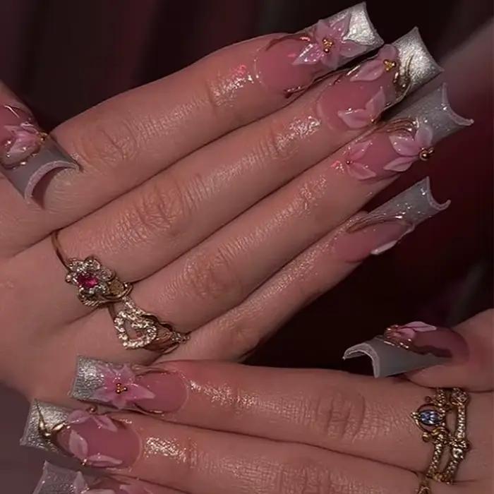 24 pièces Simple français presse sur faux ongles court carré