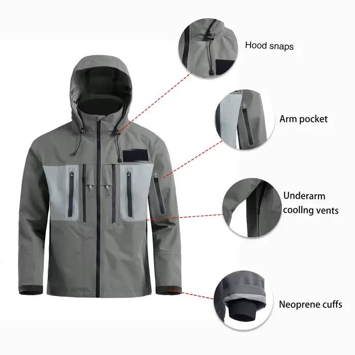 Veste imperméable à capuche pour hommes pésche à la mouche randonnée trois couches vêtement coupe-vent respirant manteau rigide protection intempéries liberté d'action