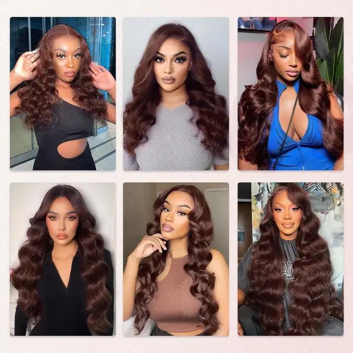 Perruque frontale HD sans colle de 34 pouces, en cheveux humains vierges brésiliens, couleur brun ch
