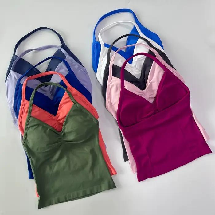 Sans Logo palangre haut à bretelles femmes sans couture débardeurs de Yoga soutien-gorge intégré fro