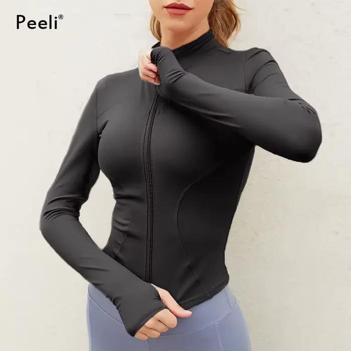 Veste sport femme manches longues fermeture éclair - Fitness yoga hiver chaud manteau course