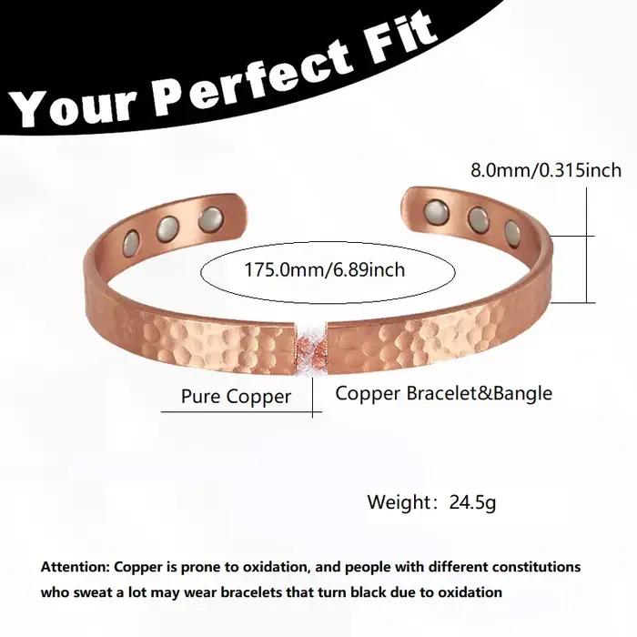 Bracelets Vintage en cuivre pur 99.9%, pour femmes et hommes, manchette de couleur Rose, breloques,