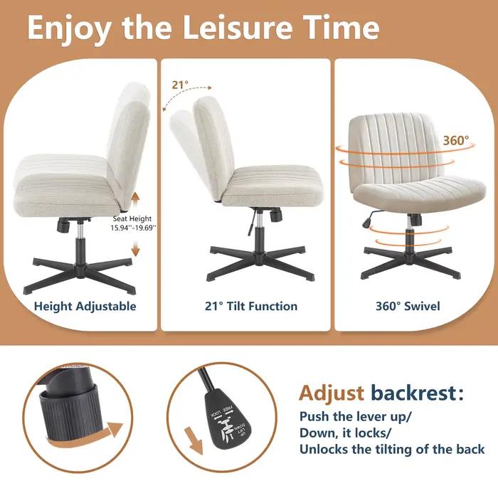JIan-Chaise à bascule en tissu à jambes croisées, bureau large sans bras, bureau à bascule réglable,
