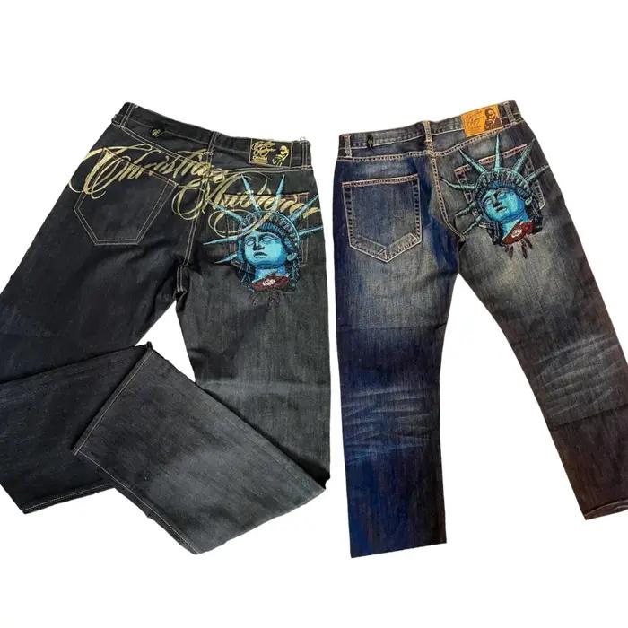 Jeans larges Harajuku Y2K à motifs diamants, pantalon décontracté en denim des années 2000, jean dro