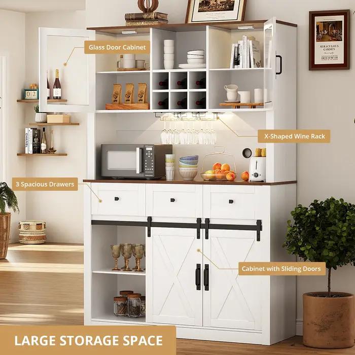 VOWNER-Armoire de bar de ferme avec porte de grange market, buffet de planche avec vin et verres T1,
