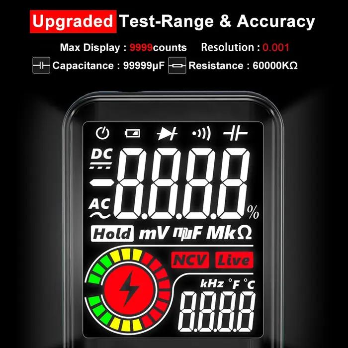 BSIDE multimètre numérique 9999 T-RMS 3.5 "affichage couleur LCD tension cc AC capacité Ohm Diode mu