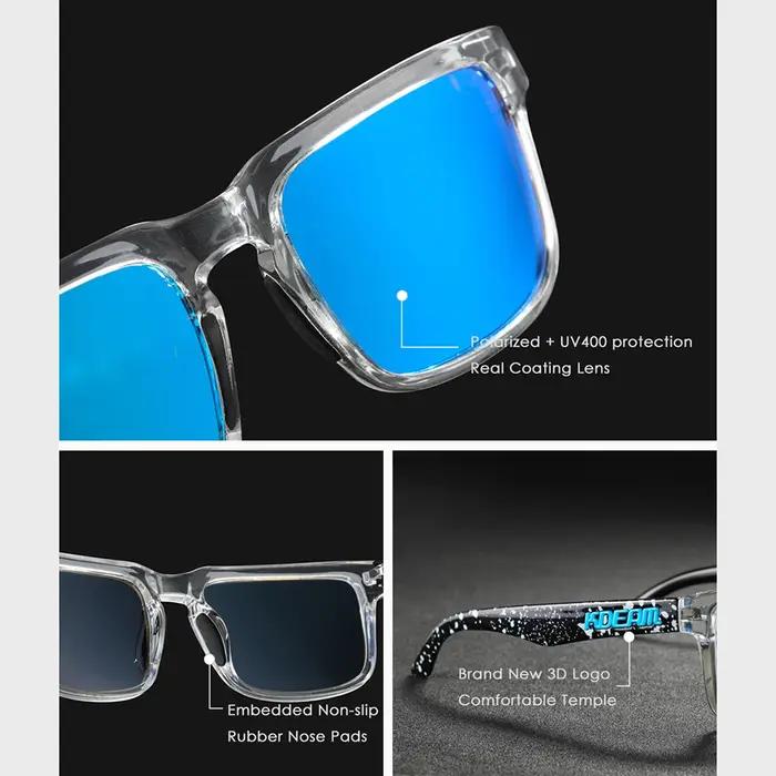 KDEAM hommes lunettes de soleil polarisées carré décontracté extérieur lunettes de soleil femmes uni