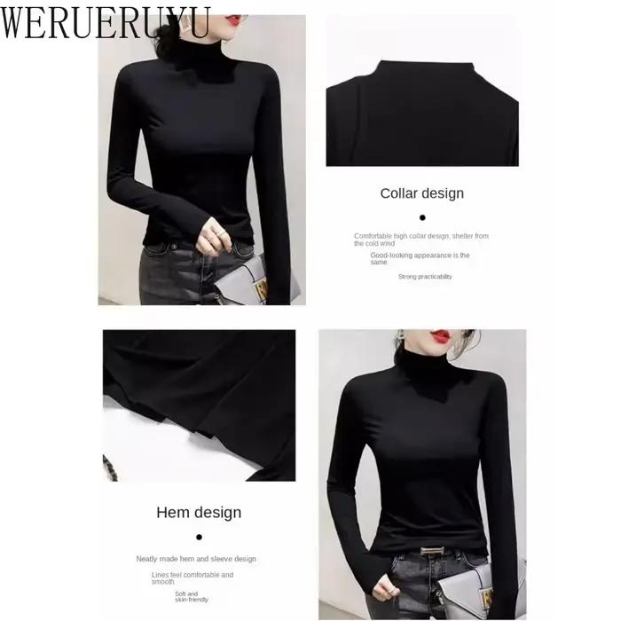 T-shirt noir à col roulé et manches longues pour femme, vêtement Y2k, mode coréenne, Modal, élégant,