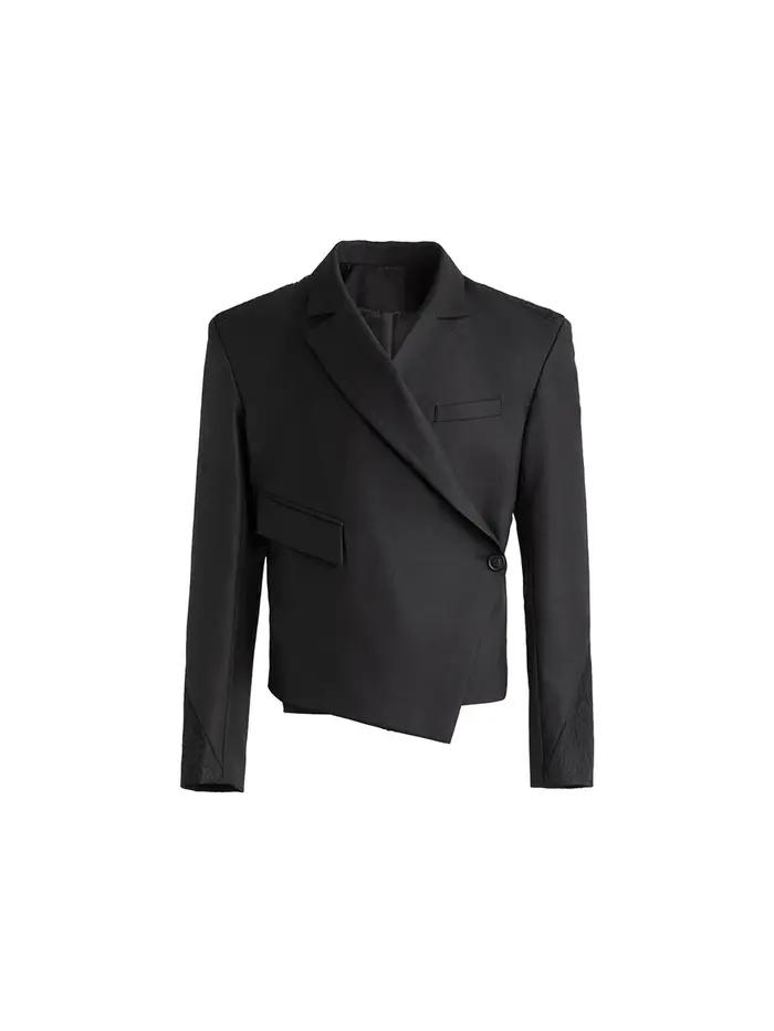 Mauroicardi automne court noir ajusté asymétrique Blazers pour hommes épaulettes bouton unique éléga
