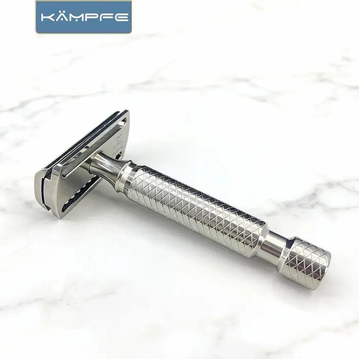 Rasoir de sécurité classique Kampfe en acier inoxydable à double tranchant pour hommes, avec poignée