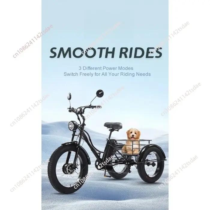 Vélo électrique de montagne 750W à trois roues pour personnes âgées et adultes avec sièges ergonomiques pour randonnées et sorties familiales