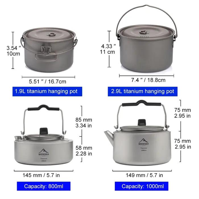 ESEA-Ensemble d'ustensiles de cuisine en titane pour camping, chaudron de tourisme, marmite d'extéri