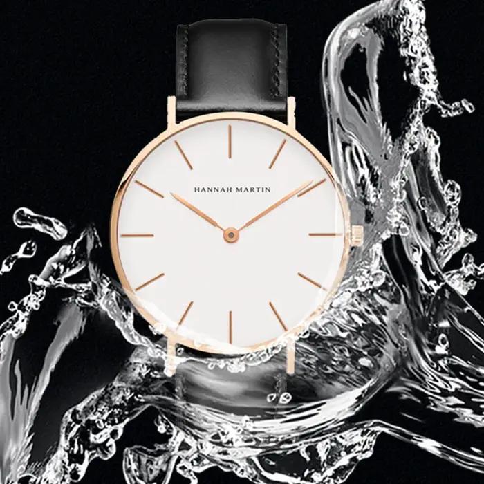 Hannah Martin marque mode japon montres à Quartz argent marron cuir hommes montre étanche robe montr