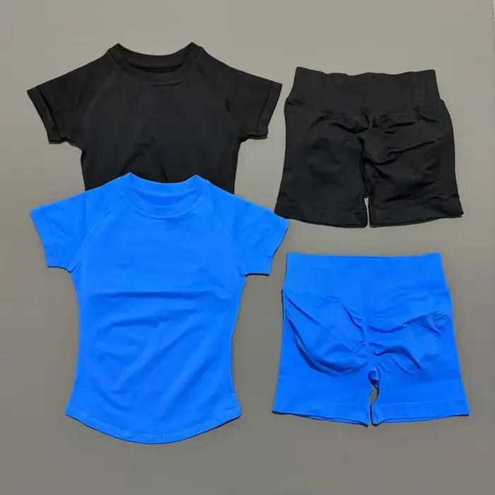 Ensemble de sport 2 pièces HISTELLO Df couleur unie, tenue de yoga sans couture à manches courtes po