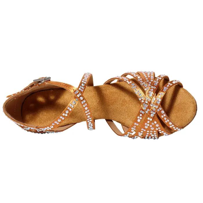 Chaussures de danse latine en diamant pour femmes, sandales de danse carrées, chaussures de danse Ch