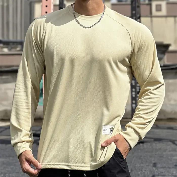 Haute qualité automne hommes à manches longues T-shirt mode sport col rond fitness course maille res