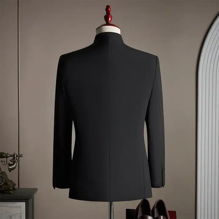 Ensemble de costume et veste pour homme de haute qualité, de couleur foncée, avec col montant de sty