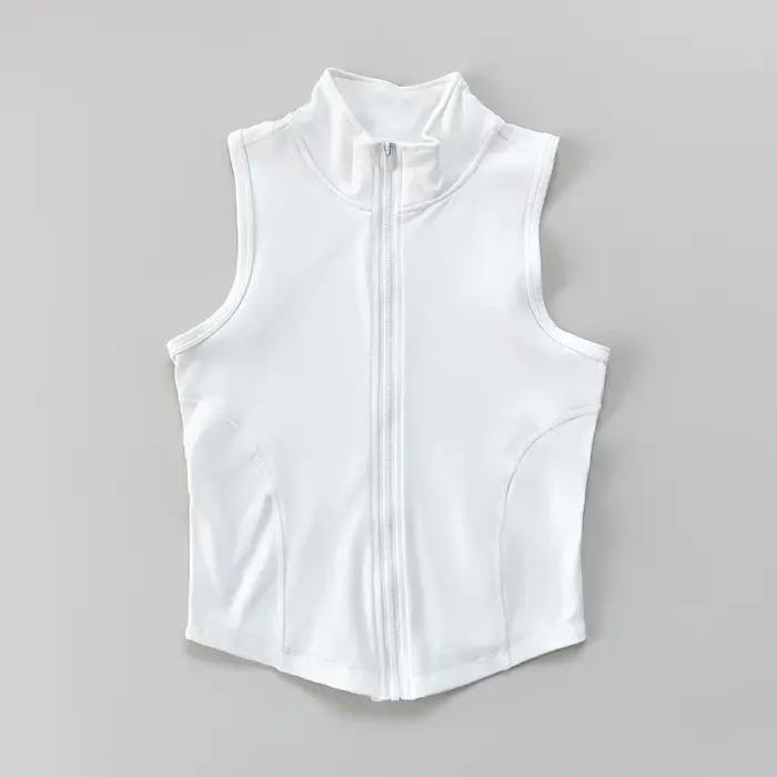 Yoga pour femmes, fitness, vêtements de sport, col montant sans manches, gilet d'exercice à fermetur