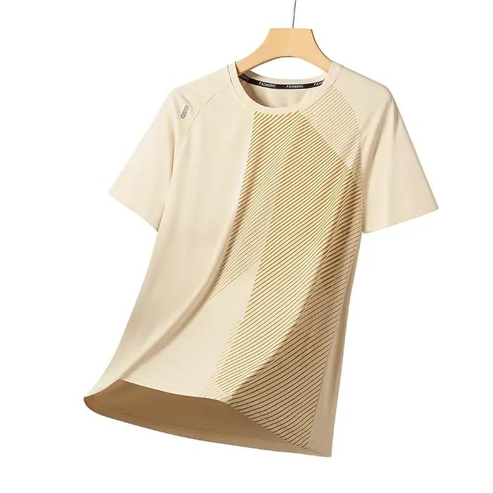 T-shirt d'été pour homme léger, respirant, tendance, tie-dye, en soie glacée, pour la course à pied,