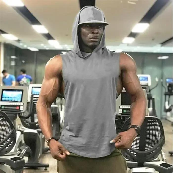 Sweat à capuche de musculation pour hommes, débardeur sans manches, de Fitness, de course, Singlets