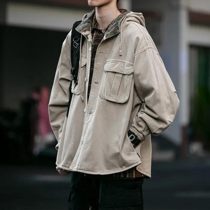 Veste à capuche vintage Harajuku pour hommes, manteau cargo décontracté, streetwear japonais, vêteme