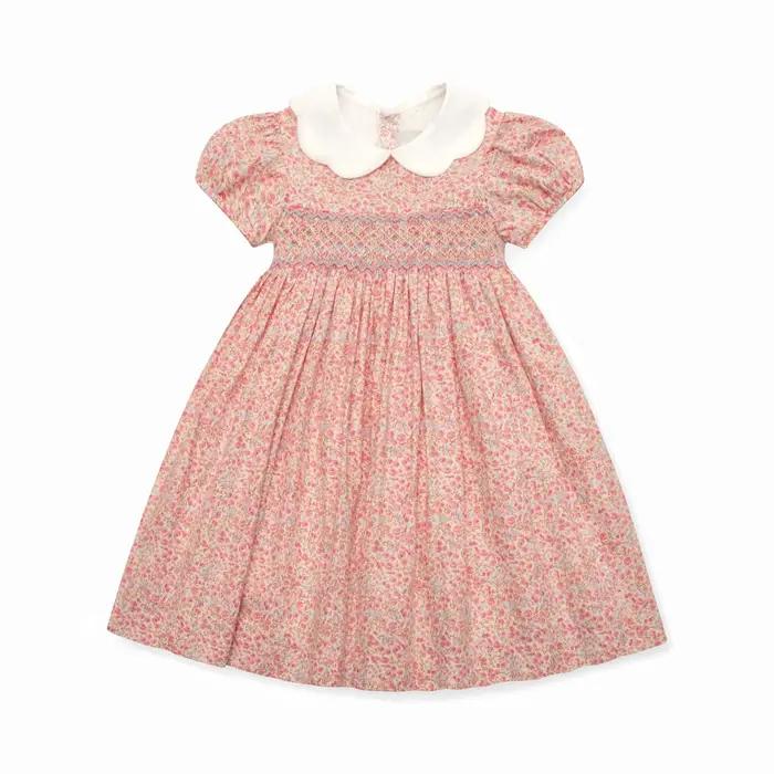 Robe pour fille à imprimé floral haut de gamme, smockée à la main, boutique de mode, vêtements pour