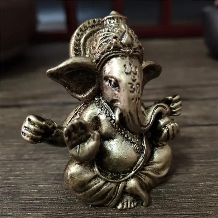Statue de Lord Ganesha couleur bronze, ornements bouddhistes, sculpture de dieu hindou éléphant, fig