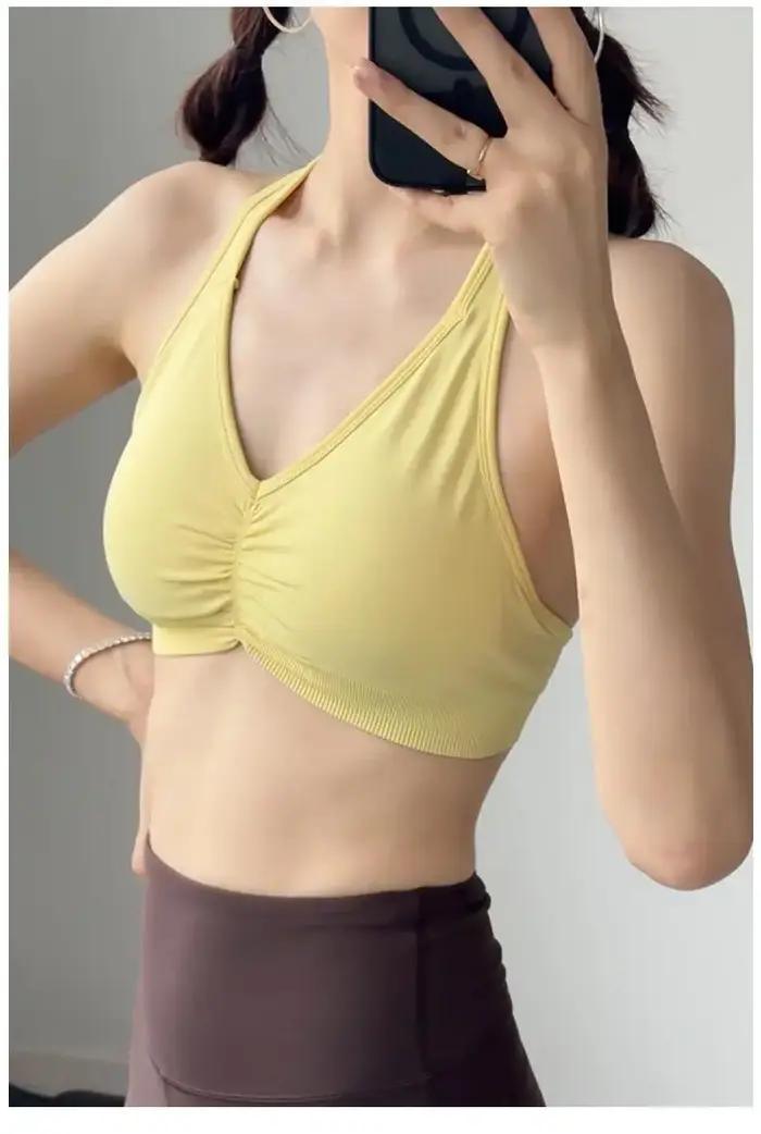 Soutien-gorge de sport réglable à dos en T pour yoga à fort impact, col licou, dos nu, séchage rapid