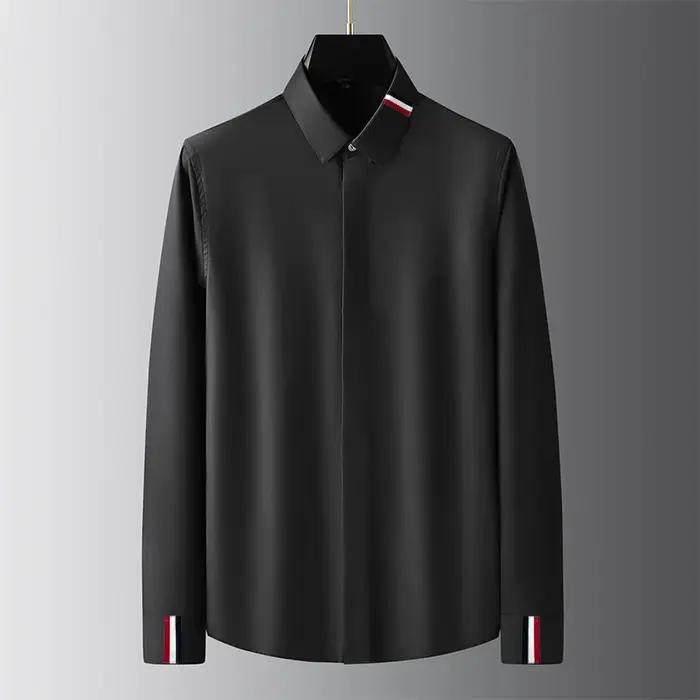Chemises Hommes Ruban Décoration Manches Longues Haute Qualité Style Décontracté Élégant Occasions Sociales Professionnelles