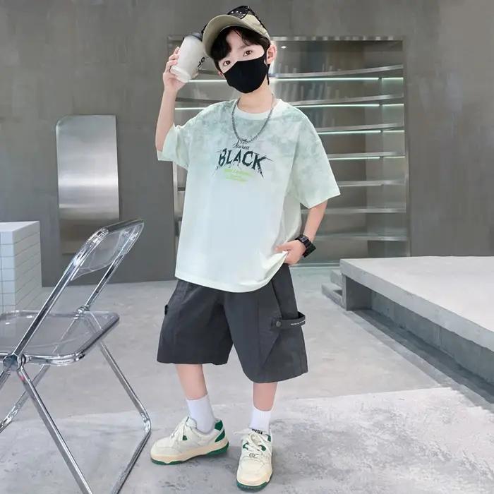 Ensemble 2 pièces d'été pour adolescents : T-shirt tie-dye à col rond et short cargo décontracté – T